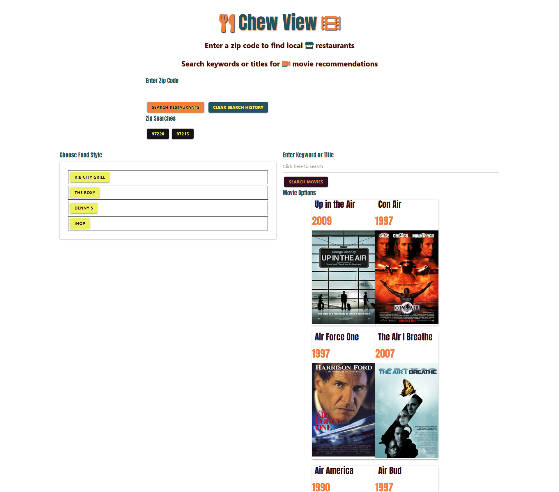 Chew and View is a collaborative front-end project built with APIs